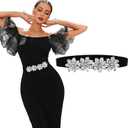 Black Stretch Belt Rhinestone Skinny Belts Crystal Waist Belt Cinch Belt for Women and Girls (X-Large)