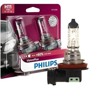 Philips Automotive Lighting H11 VisionPlus Deluxe Upgrade Automotive Replacement Headlight Bulb, for High Beam, Low Beam, and Fog Positions (Pack of 2)