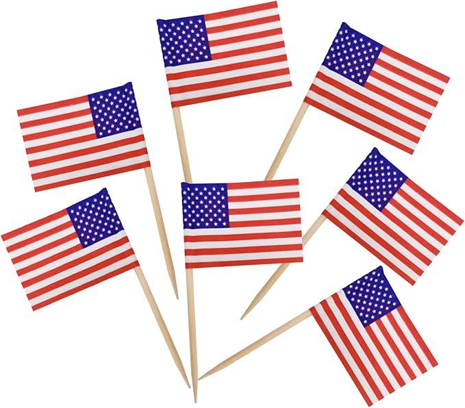 BLUE TOP 225 Pcs USA American Flag Toothpick Flags,Small Toothpick Mini Stick Cupcake Toppers Olympic Games Celebration Party Decoration Celebration Cocktail picks for Party Bar Sport events.