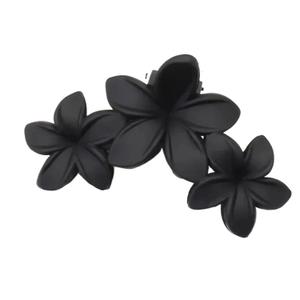 3 Pack Cute Non-Slip Matte Flower Hair Claw Clips for Women - Large Plumeria Hawaiian Hair Accessories(Black)