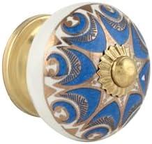 Rasiya Art Drawer Knobs - Countryside Boho Ceramic Dresser Pull Handle Kitchen Cabinets Cupboard Wardrobe Knob Farmhouse Decor Furniture Hardware - Navy Blue Gold - Pack of 10