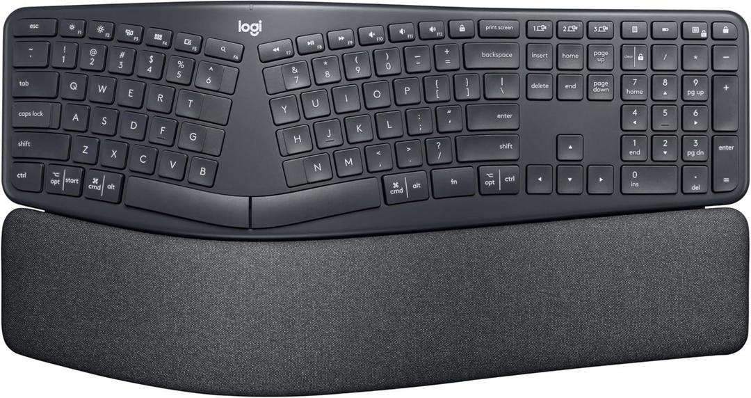 Logitech Ergo K860 Wireless Ergonomic Keyboard with Wrist Rest - Split Keyboard Layout for Windows/Mac, Bluetooth or USB Connectivity