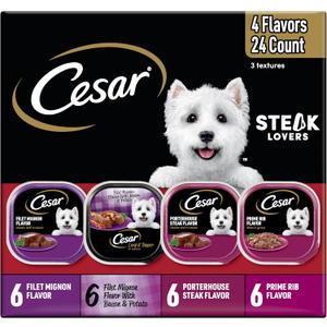 Cesar Wet Dog Food Steak Lovers Variety Pack, Adult, Wet Food for Dogs with Real Meat, 3.5 oz Easy Peel Trays, 24 Count BBD: 

11/03/27