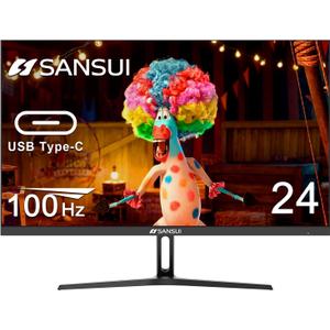 SANSUI Monitor 24 inch 100Hz USB Type-C Computer MonitorFHD 1080P PC MonitorHDMIFreeSyncHDREarphone Jack Ergonomic Tilt for Home and Office (24Inch/100Hz/USB Type-C)