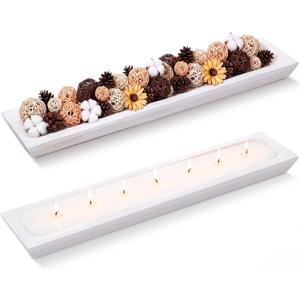 Sawysine 30" X 6.5" Wooden Dough Bowl Candle Tray, Vintage White, Rectangle