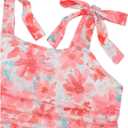 SOLY HUX Girl's Floral Tank Tops Bow Tie Shoulder Sleeveless Ruched Summer Crop Tops (Orange)