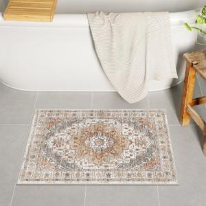 Bathroom Rugs Vintage Boho Bath Mats For Bathroom Light Khaki Small Bath Mat Comfy Velvet Non Slip Bath Rug Washable Bath Mat Shower Rug For Sink Shower Vanity 18X24 Inch (boho, 18X24 Inch)