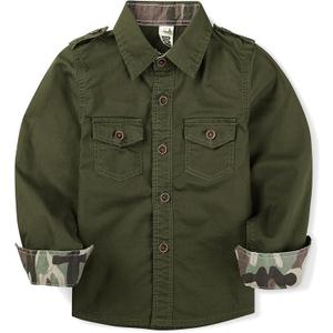 OCHENTA Boys Button Down Shirt Long Sleeve Casual Military Scout Spring Fall Clothes
