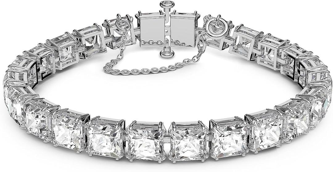 Swarovsk Matrix All-Around Necklace, Bracelet, Clip Earrings, Clear Square-Cut Crystals, Rhodium