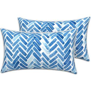 LVTXIII 2 Pack Outdoor Lumbar Pillow Covers 12x20 Inch with Piping, Water-Repellent Back Cushion Covers ONLY for Patio Furniture, Sofa, Garden Bench, Blue Bricks