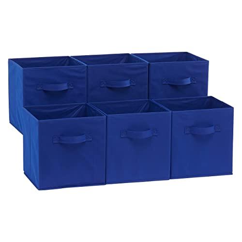 Amazon Basics Collapsible Fabric Storage Bins with Handles, Cube Organizer for Home Organization, 10.5"x10.5"x11", Navy, 4 Pack, 1 Blue and 3 Dark Blue