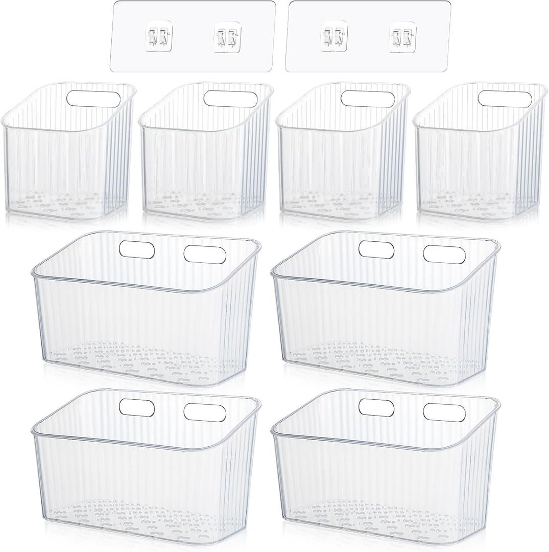 SiliFine 8 Pcs Storage Organizer Bins Wall Mounted Organizer Basket Clear Stackable Hanging Baskets Plastic Cabinet Door Organizer for Organizing for Wall Refrigerator Kitchen Bathroom Pantry