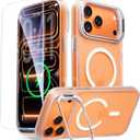 for iPhone 17 Pro Case with Stash Lens Stand and 9H Screen Protector, Compatible with MagSafe, Military-Grade Drop Protection Phone Case for iPhone 17 Pro, 360 Full Protection, Frosted Clear