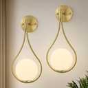 Gold Wall Sconces Set of Two with G9 Bulbs, Mid Century Modern Glass Wall Sconce Set of 2 Hardwired Globes Light Fixture Brass Mounted Lamps for Elegant Vanity Living Room Bedroom Bathroom Hallway