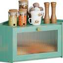 Corner Bamboo Bread Box for Kitchen Counter Large Capacity Rustic Bread Storage Container with Wavy Arcylic Transparent Door Vintage Storage for Homemade Bread (Antique Blue)