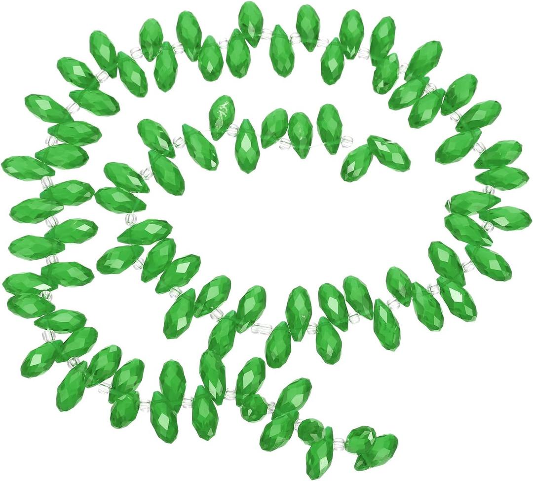 PATIKIL 2 Strands 180-190Pcs Teardrop Crystal Beads, 12x6mm Faceted Teardrop Briolette Horizontal Glass Beads Loose Bead for Bracelet Jewelry Making, Grass Green