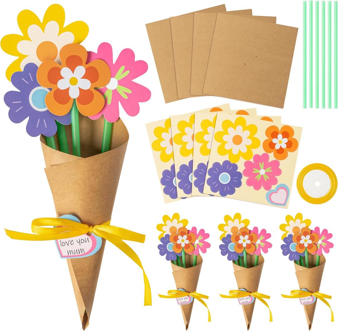 BeYumi Flower Bouquet Craft Kit - 72Pcs Mother's Day Flower Bouquet Craft for Kids Make Your Own Bunch of Flowers Teacher Appreciation Week DIY Thankful Gift Set School Classroom Home Fun Activities