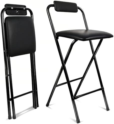 FATOLRD Folding Bar Stool with Back, 1PCS Tall Foldable Stool Chair Portable Collapsible for Adult Stools Counter Height Seat Leather Padded Kitchen Shop Comfortable Sturdy 29.5 Inch