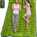 Double Sleeping Pad for Camping, Self Inflating 4" Extra Thick Camping Sleeping Pad for 2 Person with Pillow, Built-in Foot Pump, Portable Sleeping Mat for Backpacking, Hiking, Travel Tent (Green+Blue)
