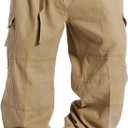 Kinghua Mens Baggy Cargo Pants Casual Loose Fit Elastic Waist Cotton Twill Cargo Pants,46 , Khaki