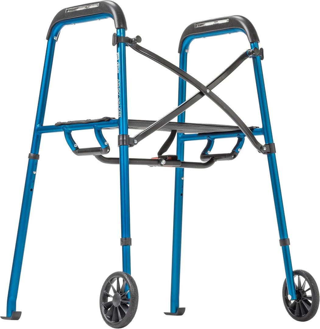 Air-Go Foldable Walker with Seat, 300-lb Capacity, Blue