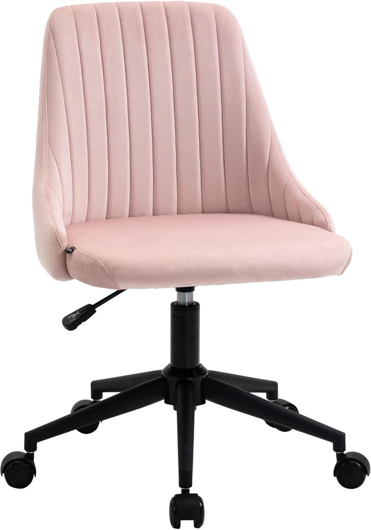 Vinsetto Mid-Back Office Chair, Velvet Fabric Swivel Scallop Shape Computer Desk Chair for Home Office or Bedroom, Pink