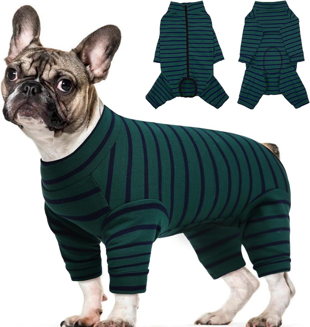Kuoser Recovery Suit for Medium Dogs After Surgery, Long Sleeve Dog Surgery Recovery Suit, Dog Onesie for Abdominal Wounds Skin Disease, Green M (M (Back Length: 14.6''))