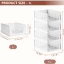 4 Pack Folding Closet Organizers Storage Box, Stackable Storage Bins, Plastic Drawer Basket Closet Storage for Wardrobe Cupboard Kitchen Bathroom Office White-4L