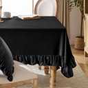 KKJIAF Black Velvet Tablecloth 60 x 102 Inch, Retro Farmhouse Ruffle Oblong Tablecloth Washable Table Cover for Wedding Buffet Parties Baby Shower Kitchen Decoration