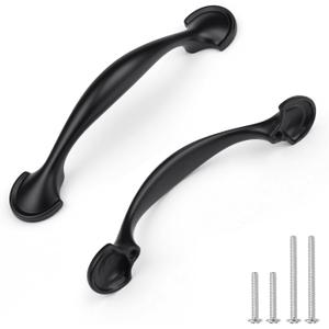 3" (76mm) Black Cabinet Pulls - Zinc Alloy Handles for Kitchen Cabinets & Drawers 10 Pack | Curved Design Cabinet Hardware, Dresser Pulls