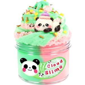 Cloud Slime Pink Green Big Jar 7OZ, Kids Slime Party Favors, Non Sticky Scented Putty with Cute Flower Slices, Sensory Toys for Stress Relief, Christmas Stocking Stuffers for Girls Boys