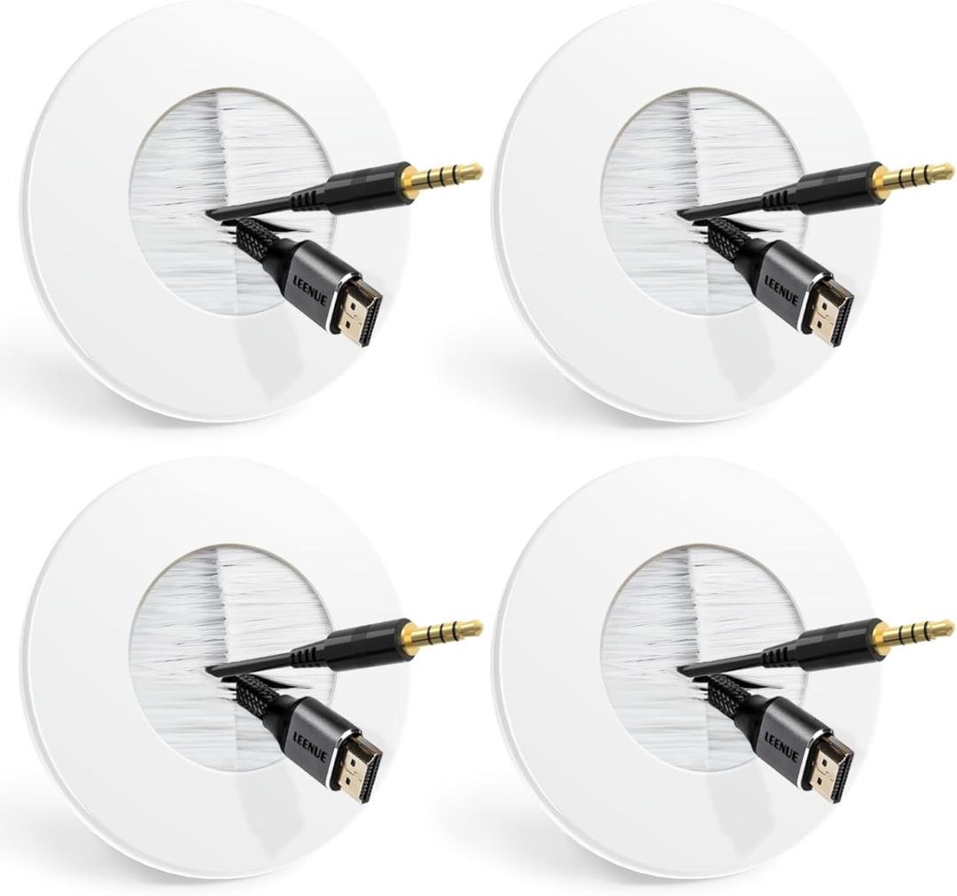 4 Pack in Wall Cable Management Kit for Wall Mounted TV, Slim Round Cable Pass Through Plates for Easy Installation, White (Not Include Hole Saw)