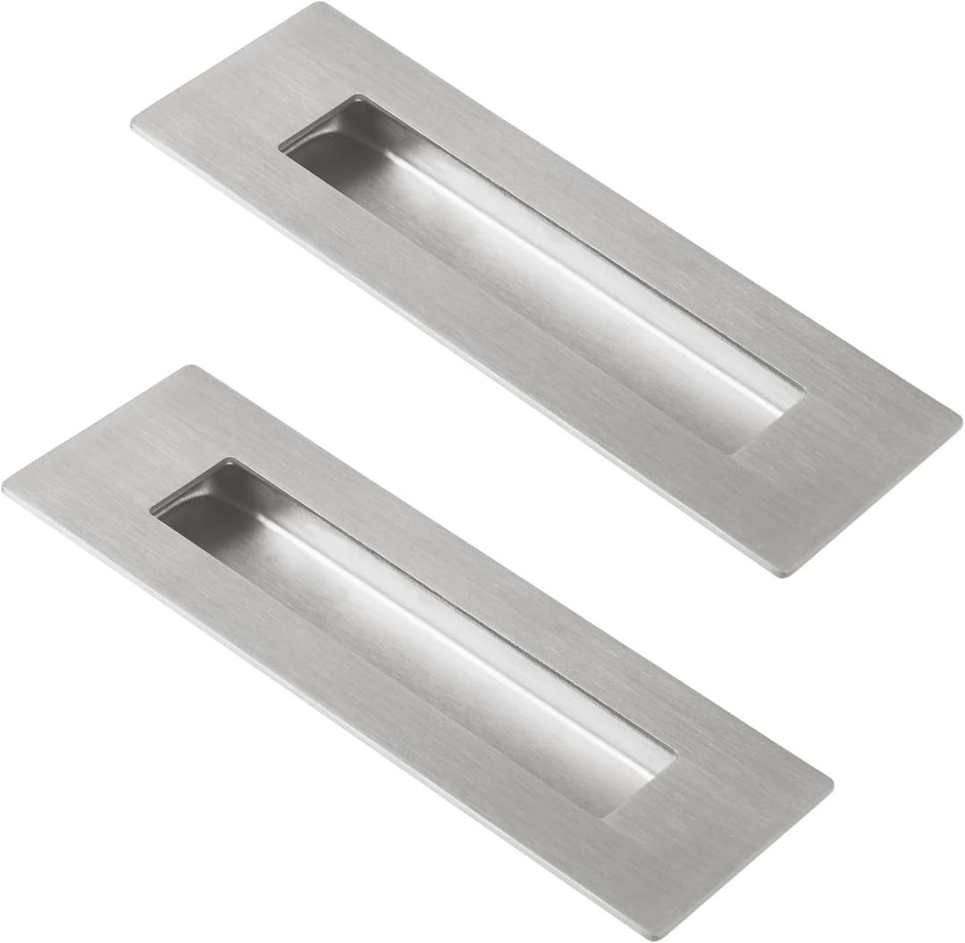 HOMOTEK 2 Pack 150mm Flush Sliding Closet Door Pulls, Recessed Finger Pulls for Sliding Barn Bypass Door Handles, Cabinet Drawer Rectangular Invisible Pull- Small Size 6 in, Brushed Steel Medium-15cm