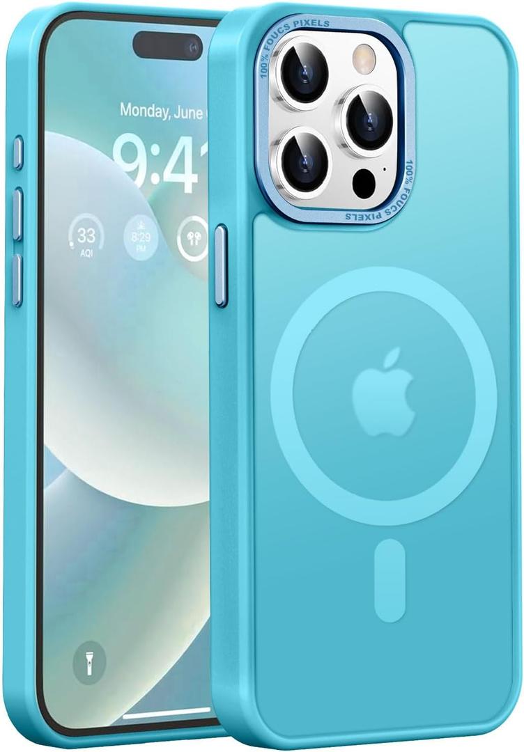 Newfuture Upgraded Magnetic for iPhone 15 Pro Max Case [Compatible with Magsafe] [Mil-Grade Protection], Pocket-Friendly, Slim Translucent Phone Case Cover for iPhone 15 Pro Max 6.7", Lake Blue