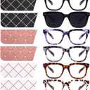 6 Pack Fashion Reading Glasses for Women Men Blue Light Blocking Oversized Square Readers with Spring Hinge (2 Black & 4 Colorful)