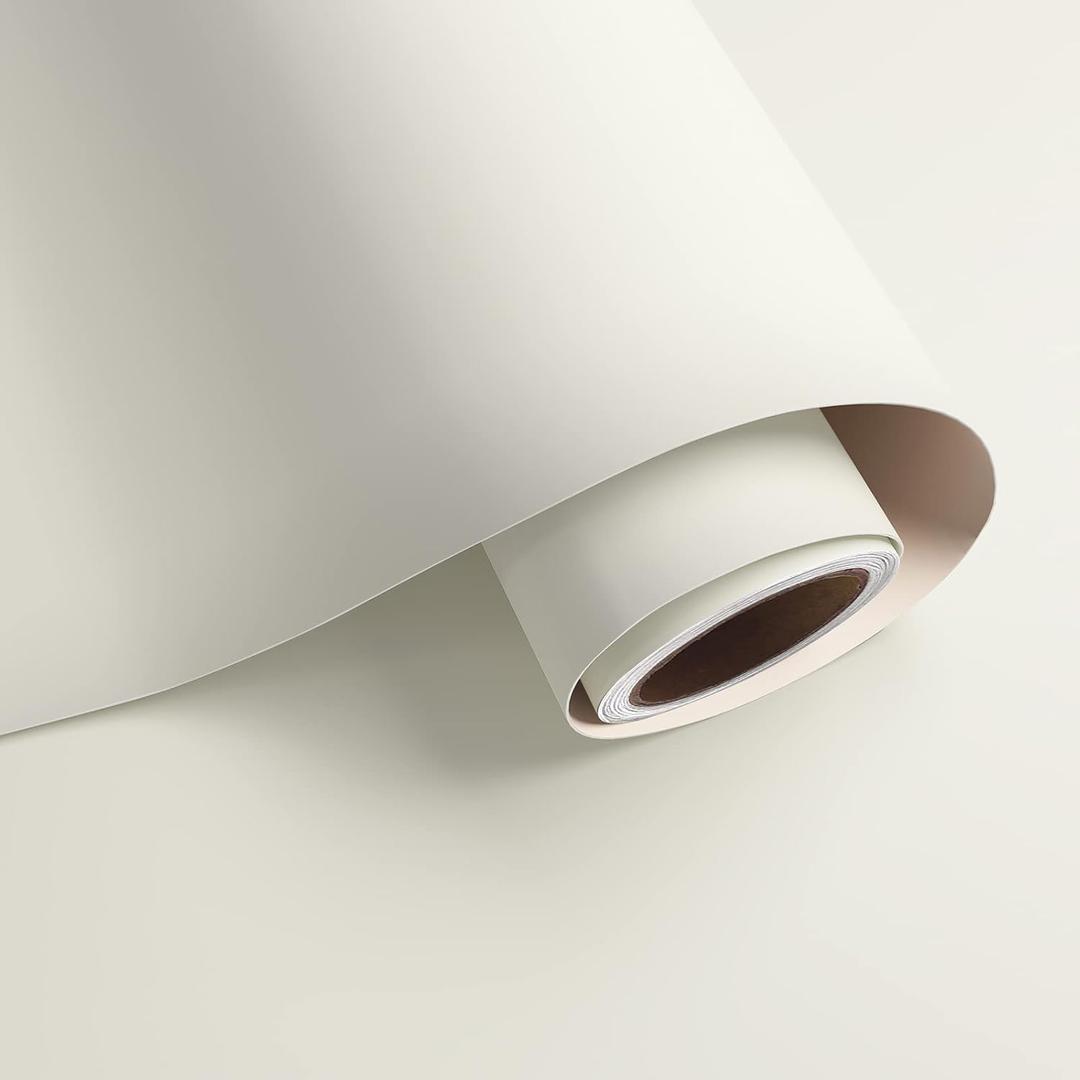 VaryPaper 32''x118'' Matte Off White Wallpaper Peel and Stick White Contact Paper for Cabinets Desk Waterproof Self Adhesive Wall Covering Removable Wall Paper for Bedroom Bathroom Apartments