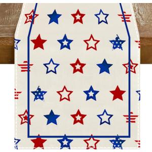 RABUSOFA Stars Patriotic Fourth of July Table Runner,Seasonal Memorial Day Kitchen Dining Table 4th of July Decorations for Home Party Decor 13x72 Inch