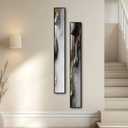 Framed Long Narrow Abstract Vertical Wall Art, Gray and Gold, Set of 2, 56"L x 8"W