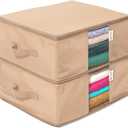 Cedar Clothes Storage Bag Organizer  Protects from Moths, Moisture, Dirt & Dust  Set of 2 Underbed Storage Bags for Clothes, Cashmere Sweaters, Bedding & More - Underbed Storage - Beige
