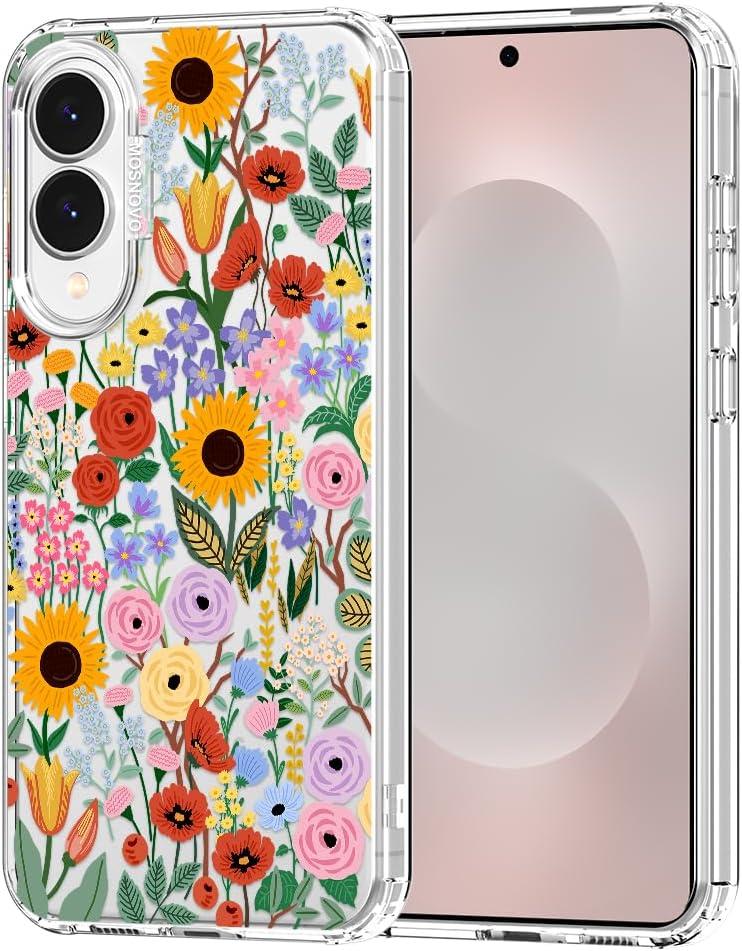 MOSNOVO Case for Samsung Galaxy S25 Edge, [Buffertech 6.6ft Military-Grade Drop Protection] [Anti Peel Off Tech] Clear TPU Bumper Phone Case Cover Design - Blossom & Bloom