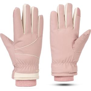 Women Winter Snow Ski-Gloves - Non-Slip-Plus-Velvet-Thickened Warm Cold-Weather Windproof Touchscreen-Cycling-Gloves (Pink), One Size