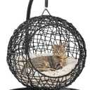 YITAHOME Cat Swing Bed with Stand & Cushion, Cat Egg Chair with Rattan Wicker Appearance, Indoor Hanging Swinging Cat Bed for Cats, Small Dogs, and Small Animals, Black