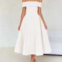 ZESICA Summer 2026 Cocktail Dresses for Women's Off Shoulder Short Sleeve Swing A Line Wedding Evening Party Midi Dress (White, M)