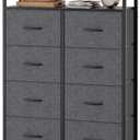 OLIXIS 8 Drawers Fabric Dresser, Raised Shelf Tall Chest of Drawers, Grey, 31.5"D x 45.9"W x 11.8"H