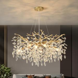 32" 10-Light Modern Crystal Chandelier Round Gold Tree Branch Chandeliers | K9 Crystal Leaf Chandelier, Large Living Room Light Fixture, Bathroom Dining Room Foyer Kitchen, Easy to install