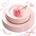 FLOWERCAT 60PCS Pink Plastic Plates - Heavy Duty Pink Plates Disposable for Spring Party&Mother's Day/Wedding - serving 30 guests Include 30PCS 10.25inch & 30PCS 7.5inch