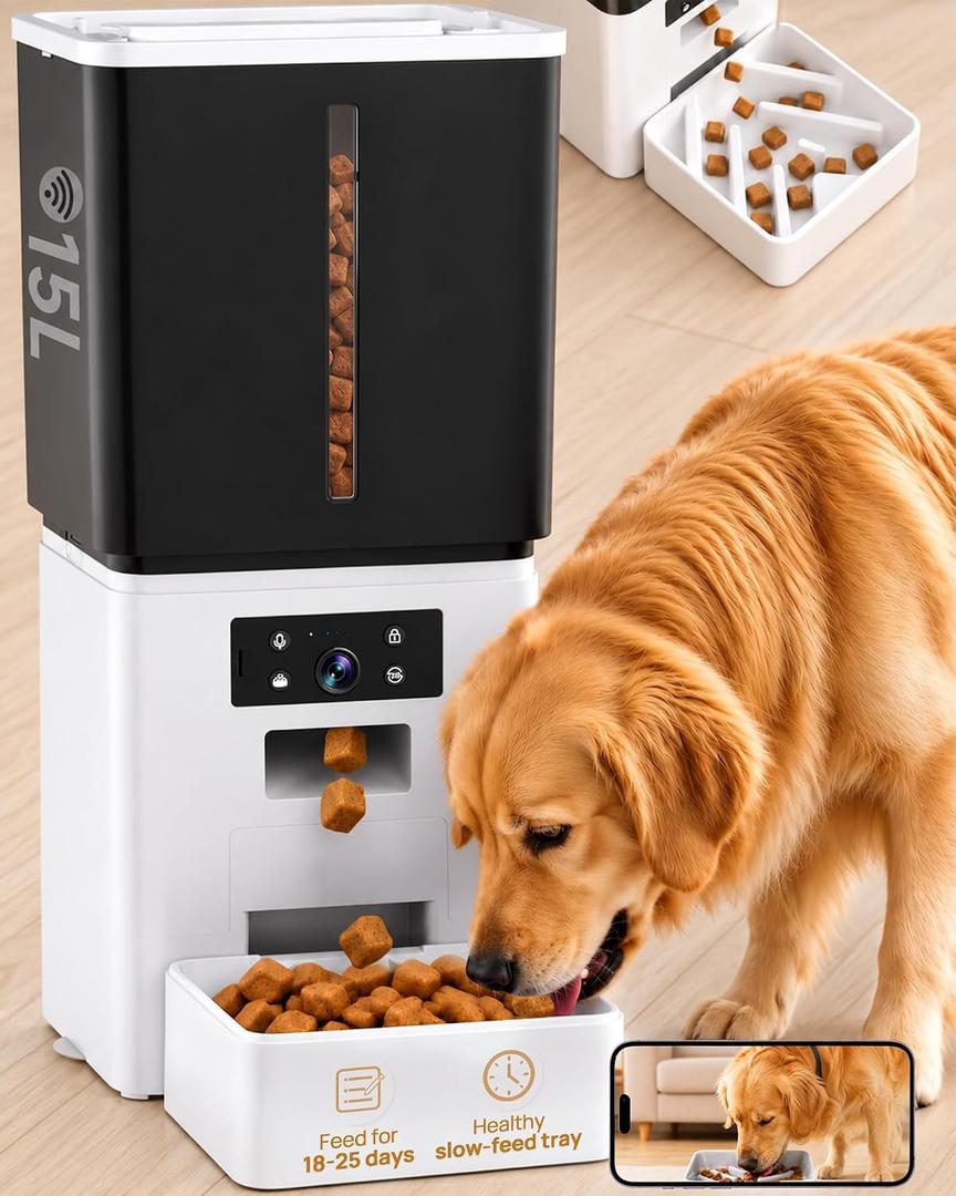 15L Large Breed Automatic Dog Feeder with Slow-Feed Bowl for Health Diet
