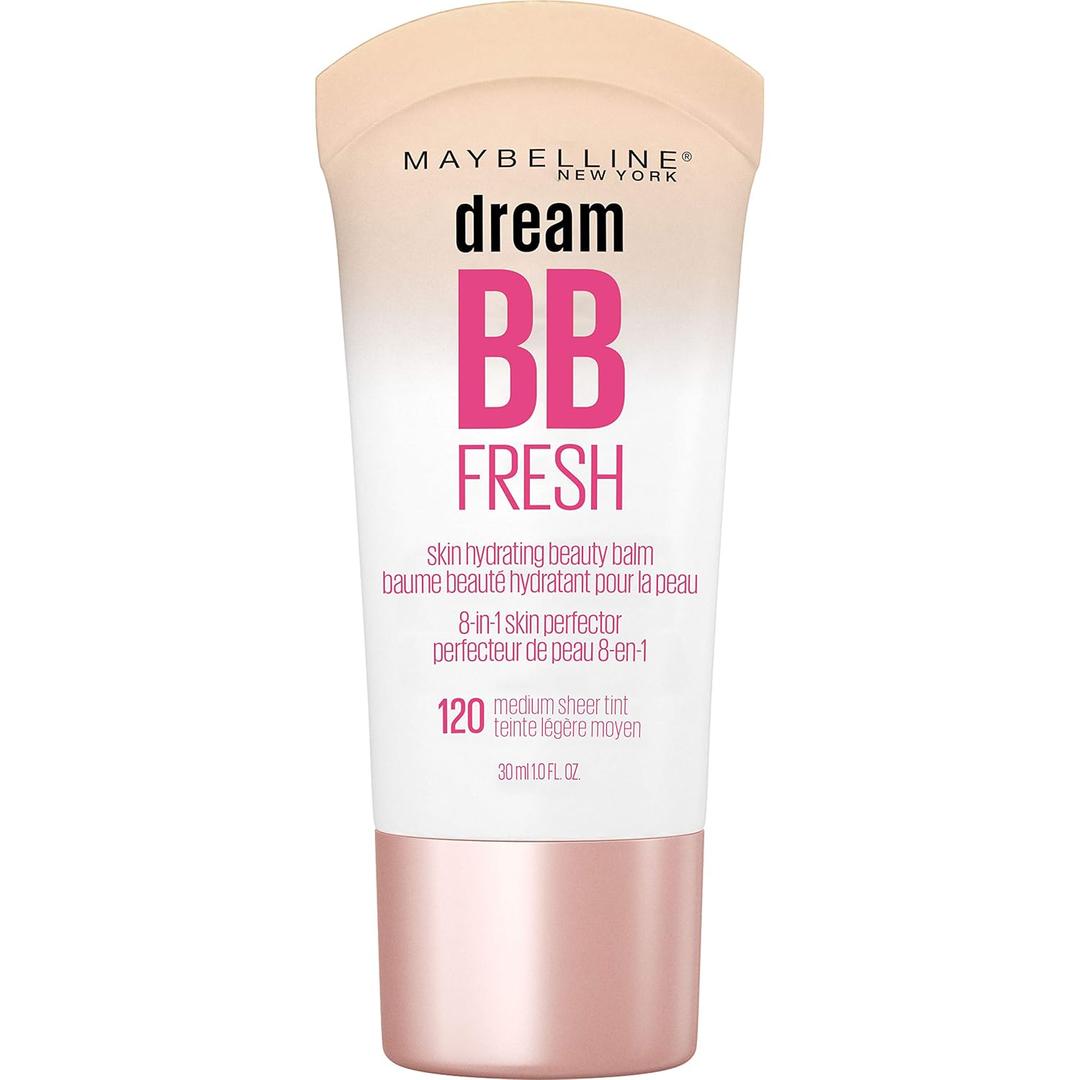 Maybelline Dream Fresh Skin Hydrating BB cream, 8-in-1 Skin Perfecting Beauty Balm with Broad Spectrum SPF 30, Sheer Tint Coverage, Oil-Free, Medium, 1 Fl Oz (1 Fl Oz (Pack of 1), 120 MEDIUM)