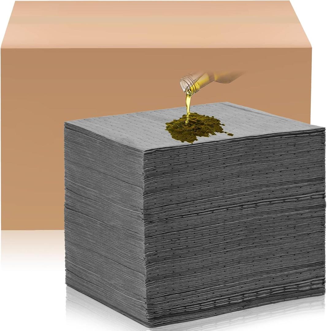 Hoolerry Oil Absorbent Pads Weight Dimpled Pad Garage Accessories Water Absorbent Mat Oil Spill Mat for Absorbing Protecting Home Garage Basement(9.8 x 13 Inch,Gray,100 Pcs)