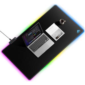 Cacoy 40" x 20" RGB Mouse Pad XXL, Extended Desk Mat with Smooth Surface and 9 Lighting Effects, LED Lighting Desk Pad with Stitched Edges and Non-Slip Rubber Base, Gaming Computer Mouse Mat, Black